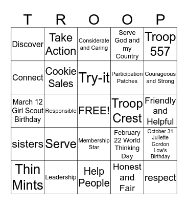 Brownies Bingo Card