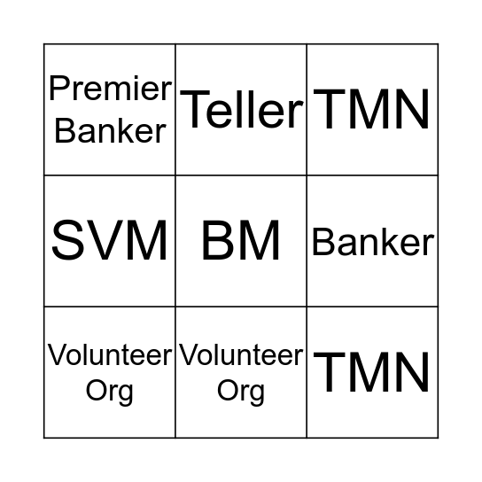 Wells Fargo Bingo Card