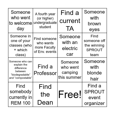 Sprout 2019 Bingo Card