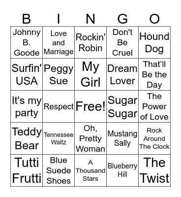 Musical Bingo Card