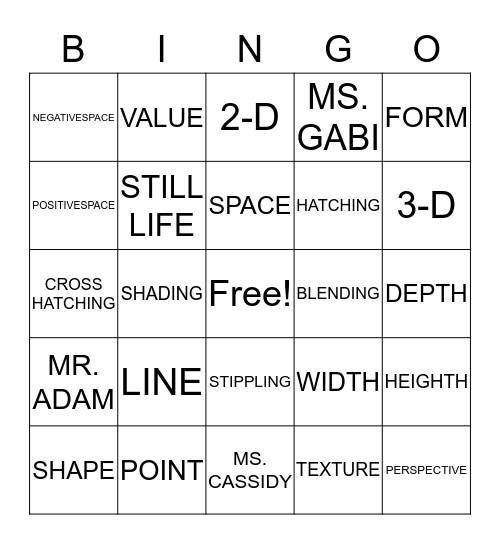 ELEMENTS OF ART (and other stuff) Bingo Card