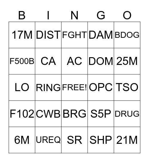 Dispatch  BINGO Card