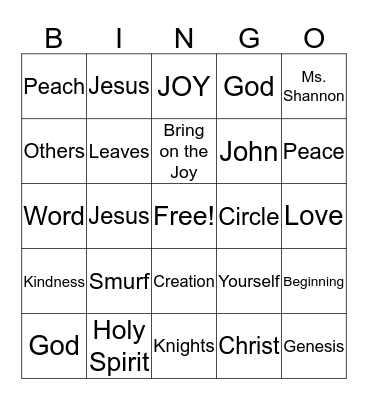 Knights for Christ Bingo Card