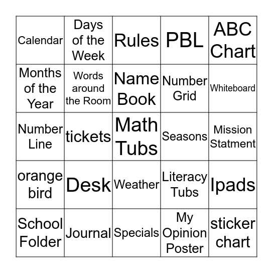 Open House Show and Tell  2019 Bingo Card