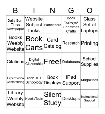 LEARNING WITH THE LIBRARY BINGO Card
