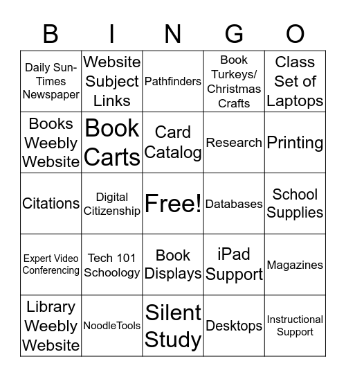 LEARNING WITH THE LIBRARY BINGO Card