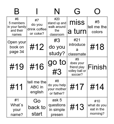 general information Bingo Card