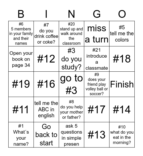 general information Bingo Card
