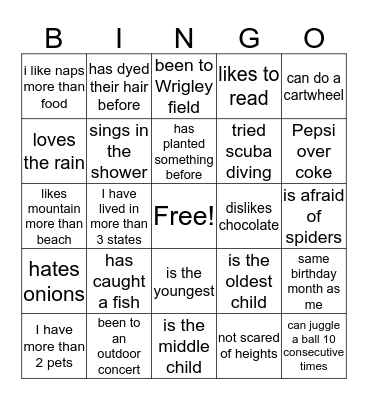 Hebron Youth Group Bingo Card