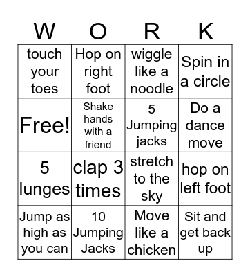 Fitness Bingo Card