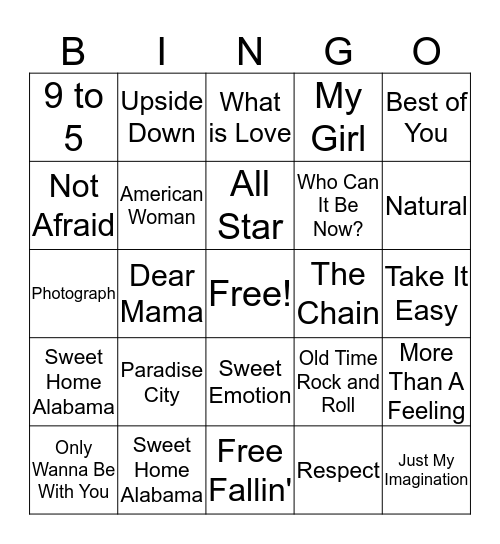 Music Bingo 11 Bingo Card