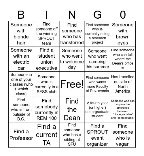 Sprout 2019 Bingo Card