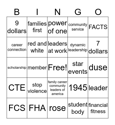 iyanna FCCLA card Bingo Card
