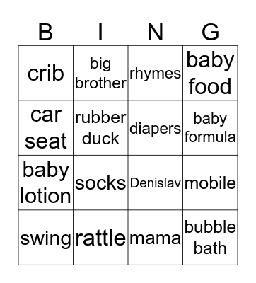 Baby Shower Bingo! Bingo Card