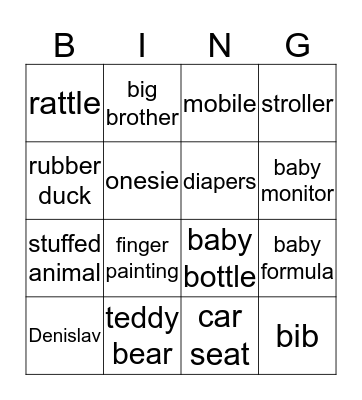 Baby Shower Bingo! Bingo Card