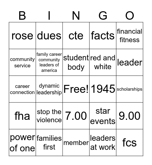 amairani fccla bingo card Bingo Card