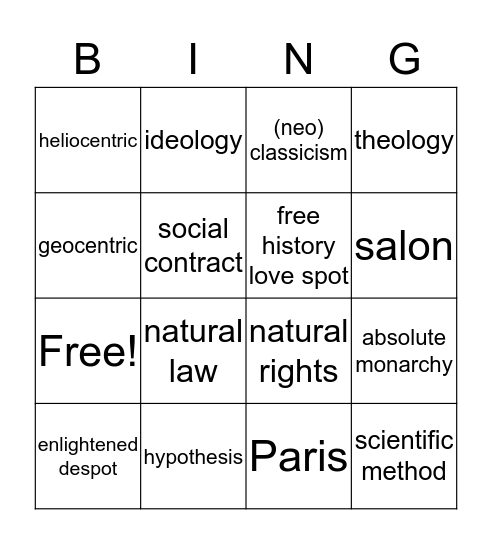 Enlightenment Bingo Card