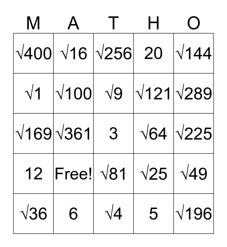 math-perfect-squares-bingo-card