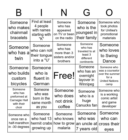 Unitea Host Bingo Card