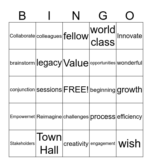 Work and Words Bingo Card
