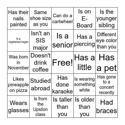 DPE Bingo Card