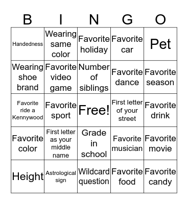 Social Bingo Card