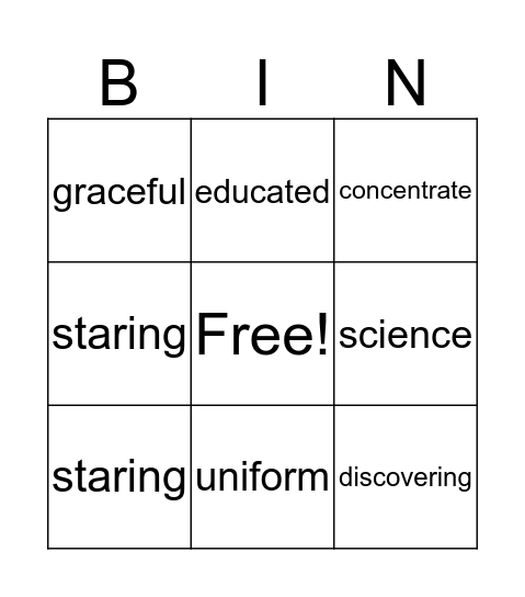 Vocabulary Bingo Card