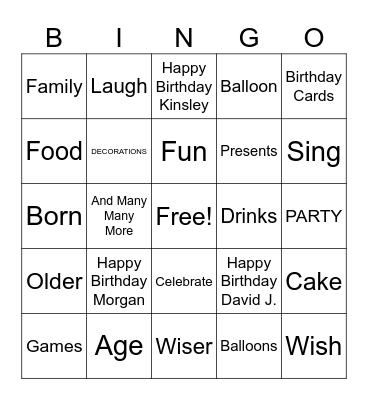 Birthday Bingo Card