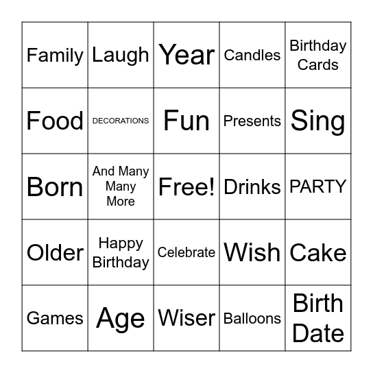 BIRTHDAY BINGO Card