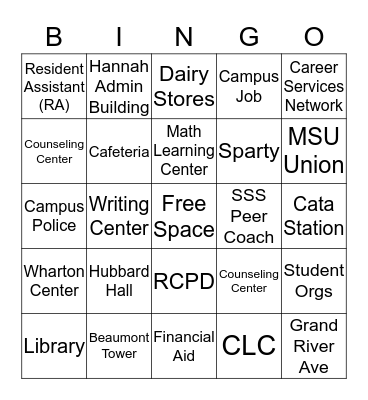 Spartan Success Scholar Bingo Card