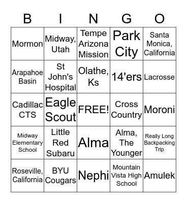 Elder Ash's 21st birthday Bingo Card