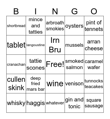 Scottish Food & Drink BINGO Card