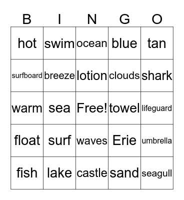 Beachy Bingo Card