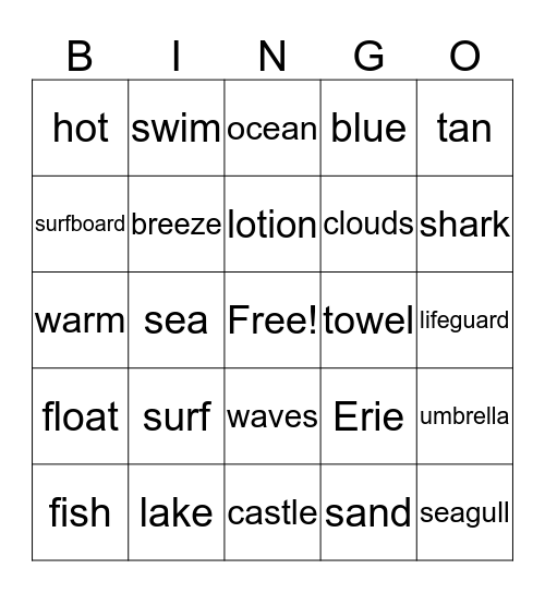 Beachy Bingo Card
