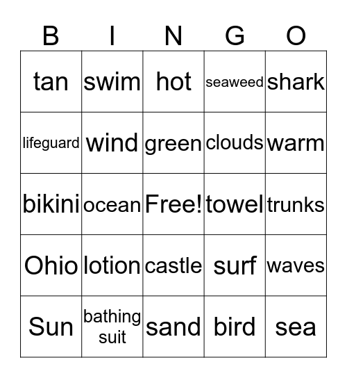 Beachy Bingo Card