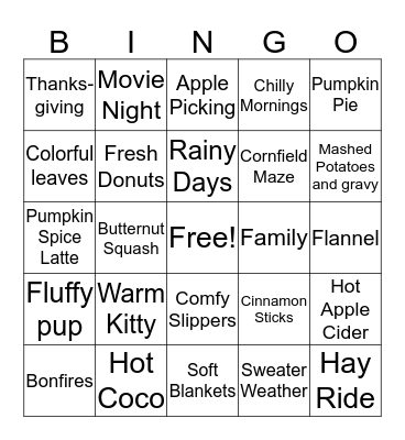 Cozy Fall Bingo Card