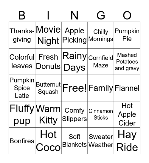 Cozy Fall Bingo Card