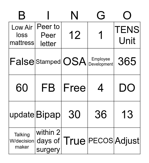 Apria Bingo Card