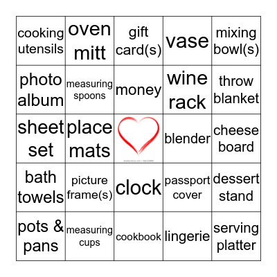 Bridal Shower Bingo Card