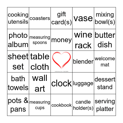 Bridal Shower Bingo Card