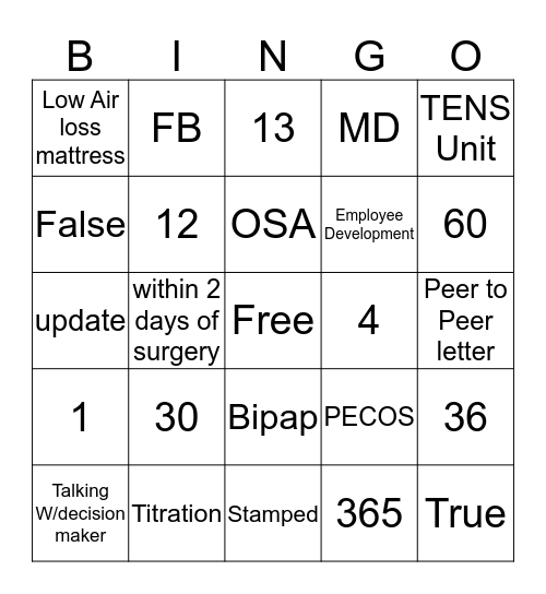 Apria Bingo Card