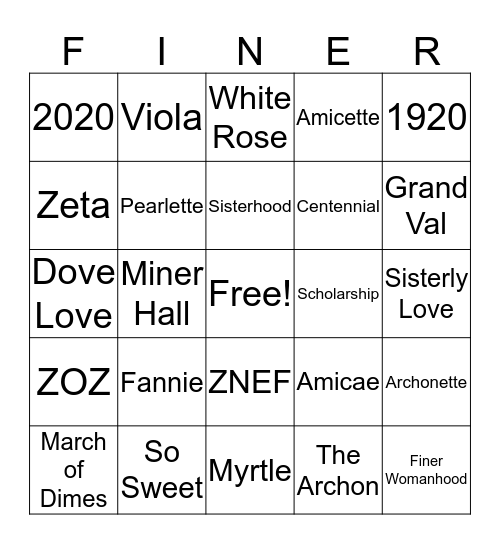 ZOZ Bingo Card