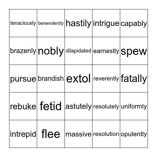 Sarah’s Vocabulary Bingo Card