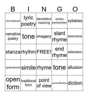 All Things Poetic Bingo Card