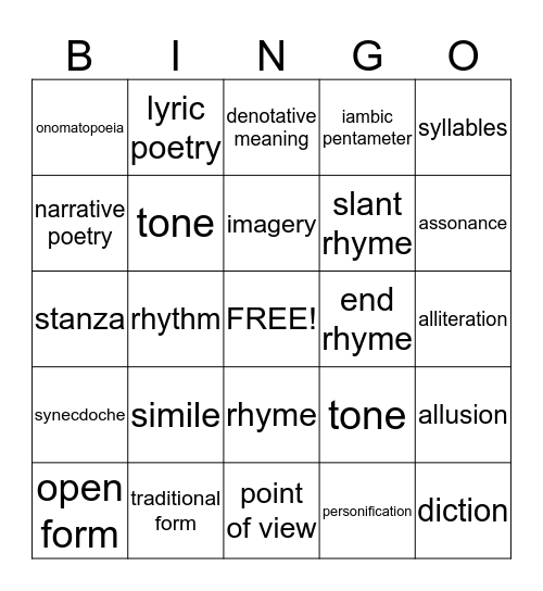 All Things Poetic Bingo Card