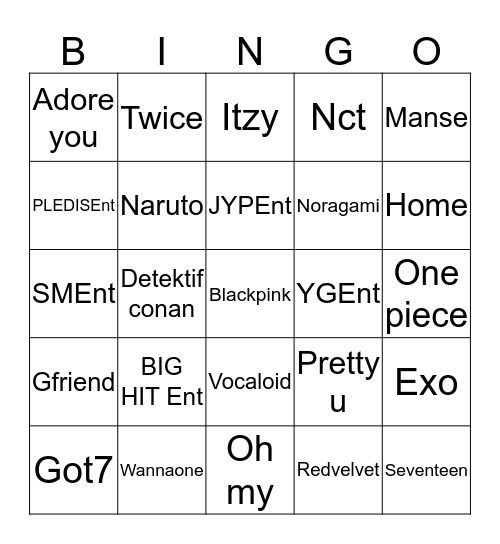 BINGO W/ KEAN @SANGxTUY Bingo Card