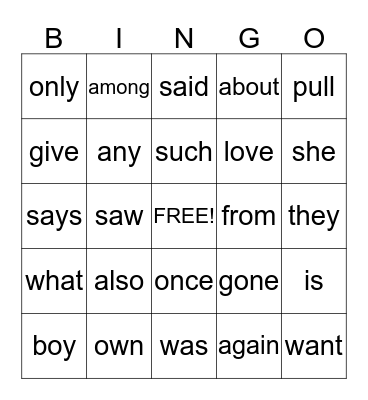 RED WORD BINGO Card