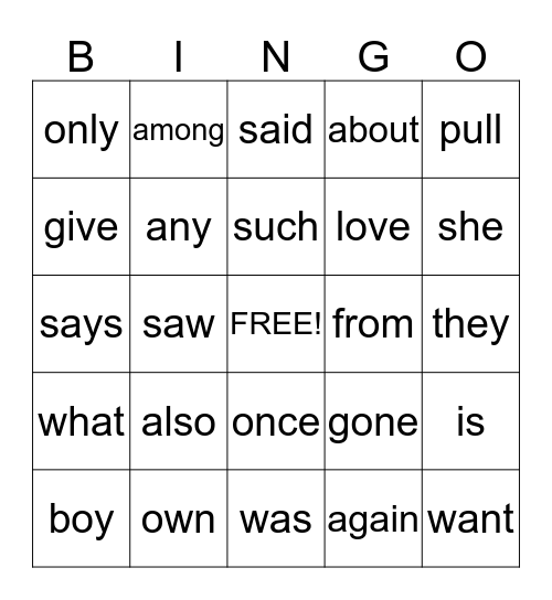 RED WORD BINGO Card