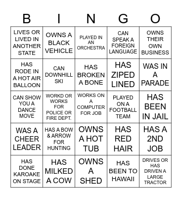 FIND SOME BODY WHO Bingo Card