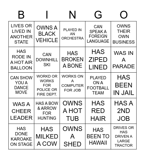 FIND SOME BODY WHO Bingo Card